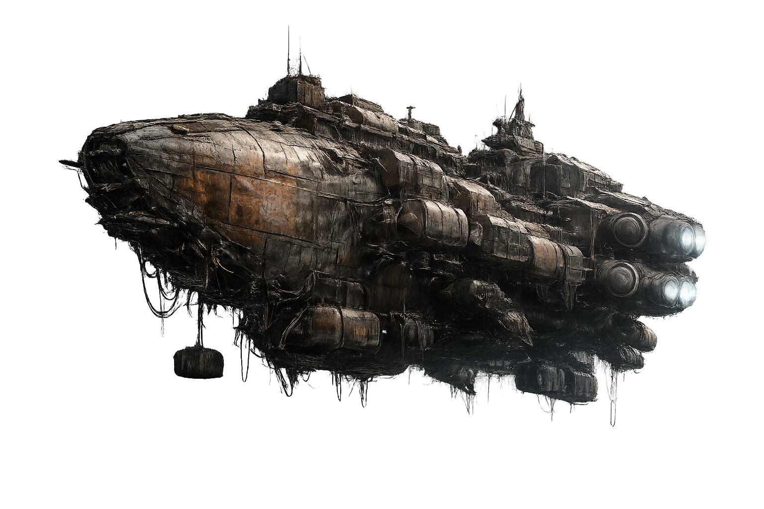 The Rusty Rose salvage ship drifting through deep space
